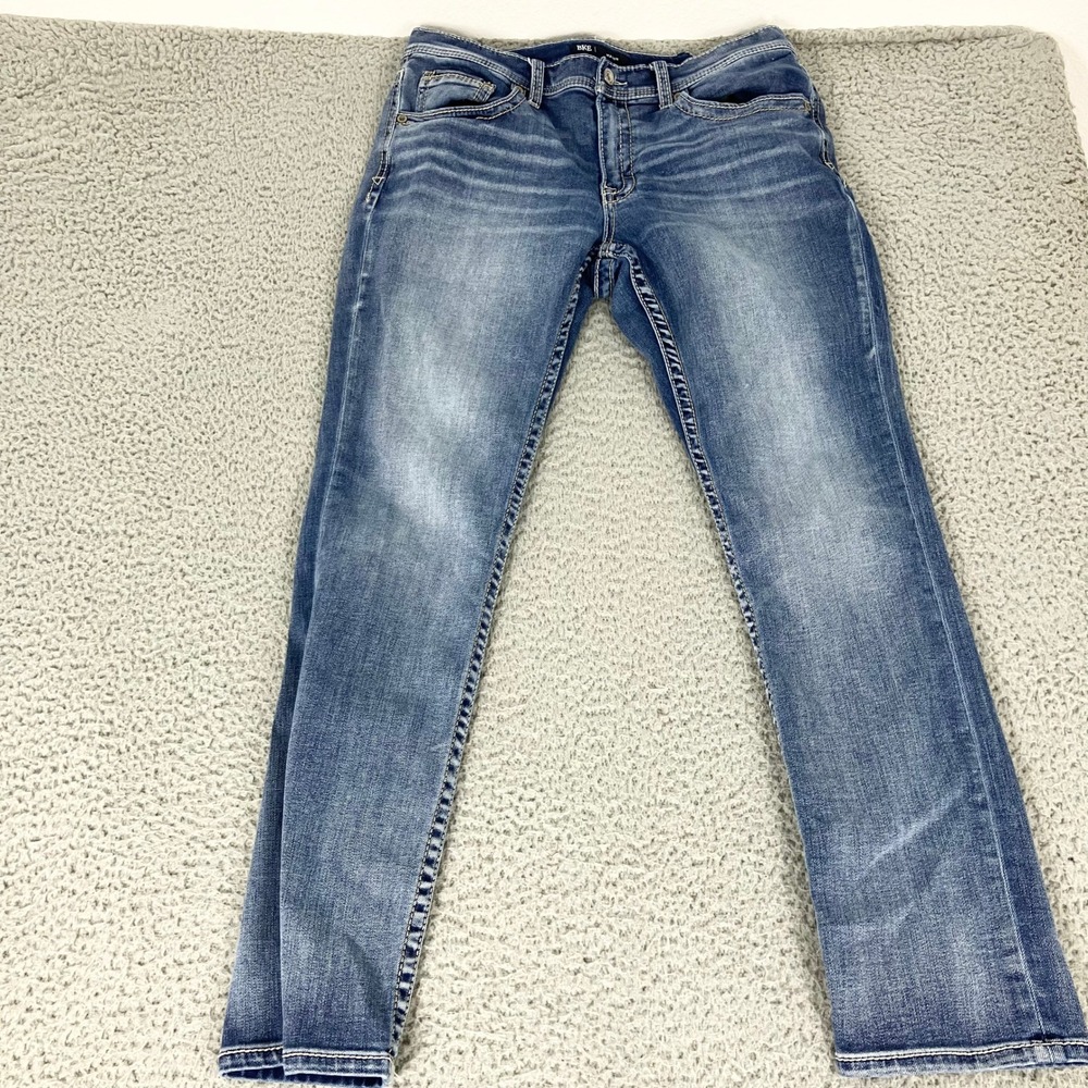 BKE Jeans Men 34x32 Blue Mason Straight Regular Fit Distressed Denim